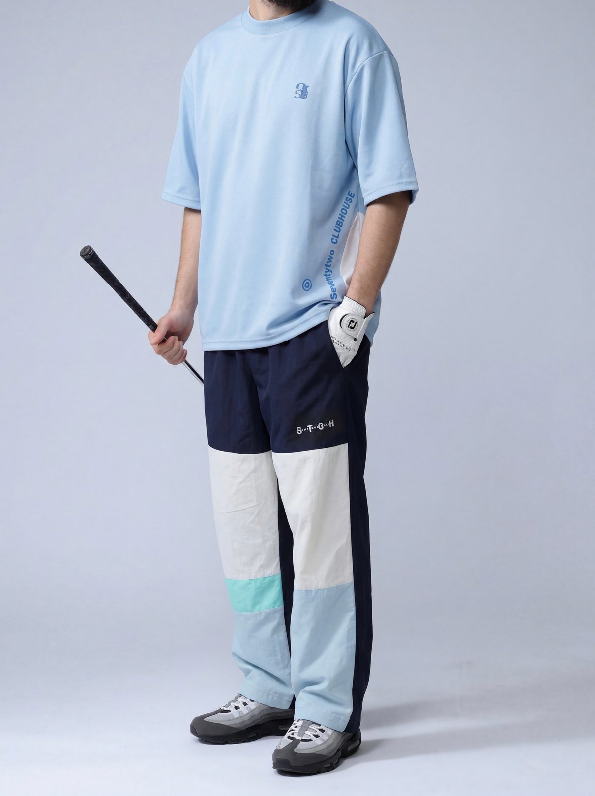 ANTIQUA GOLF カラーブロックパンツ ANTIQUA GOLF×STCH】Color-block Pants-navy mix |