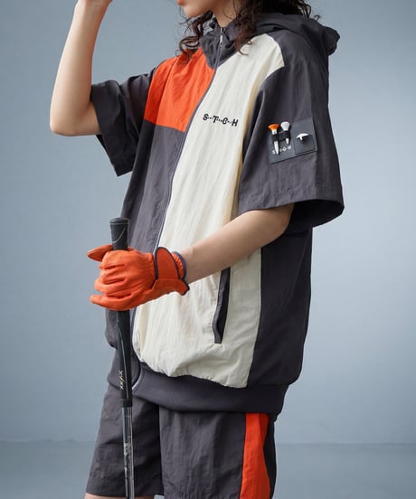 【ANTIQUA GOLF×STCH】Color block Hoodie-gray