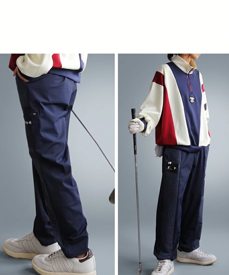 【ANTIQUA GOLF×STCH】grid pattern pants-navy