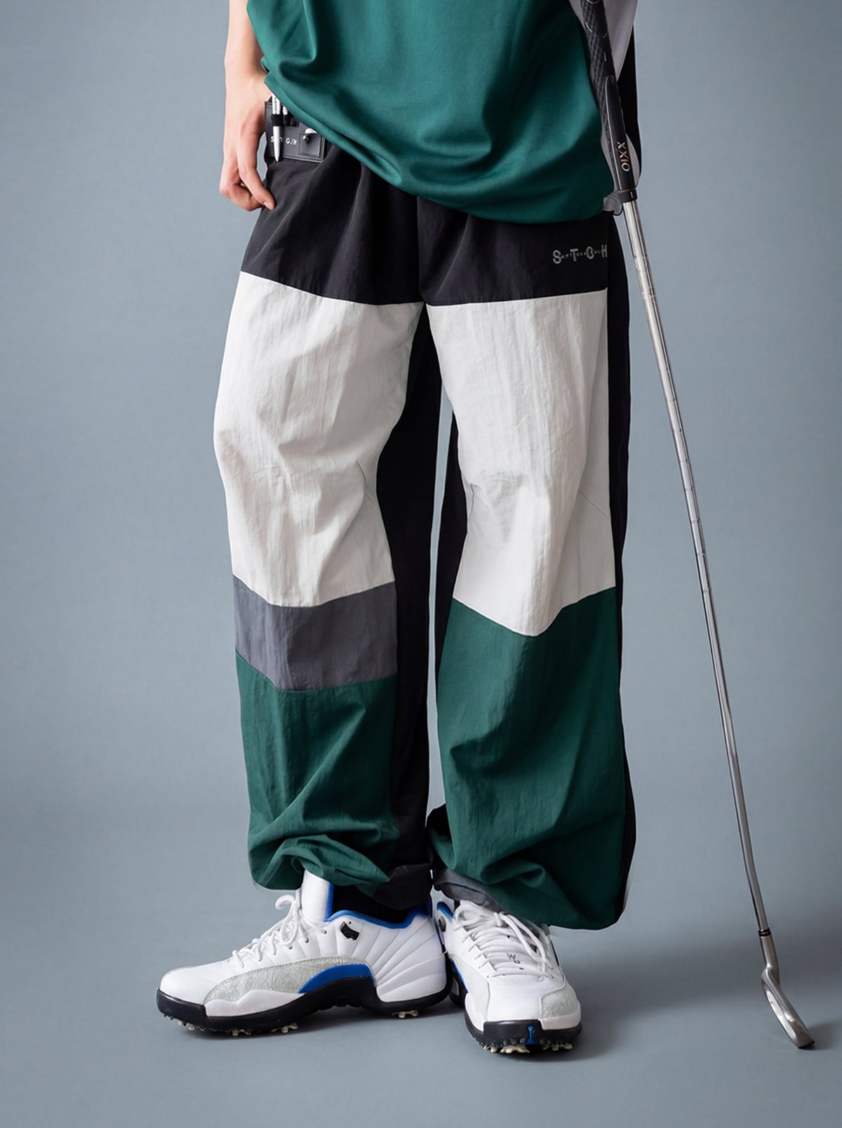 ANTIQUA GOLF カラーブロックパンツ ANTIQUA GOLF×STCH】Color-block Pants-black mix
