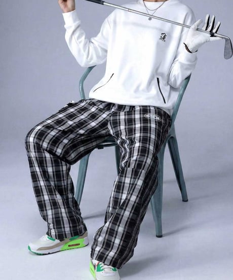 【ANTIQUAGOLF×STCH】 Check Logo Pants-black