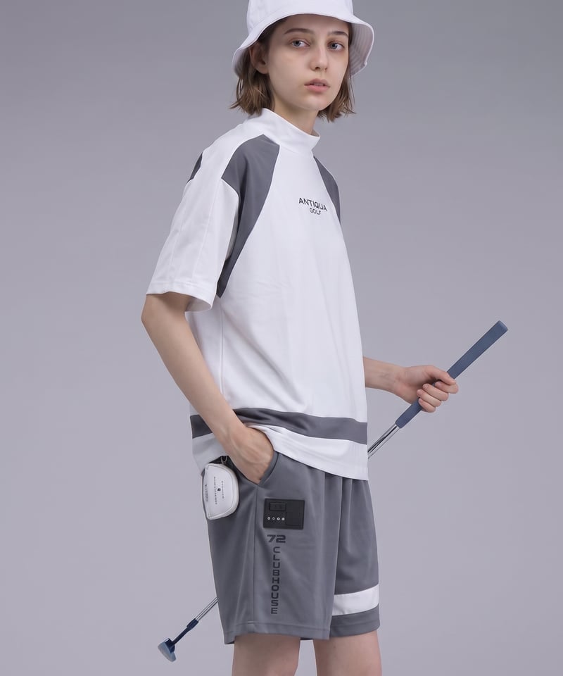ANTIQUA GOLF×STCH】Panel Mock Neck Tops-gray mi