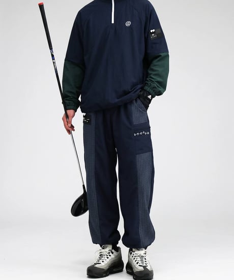 【ANTIQUA GOLF×STCH】grid pattern pants-navy