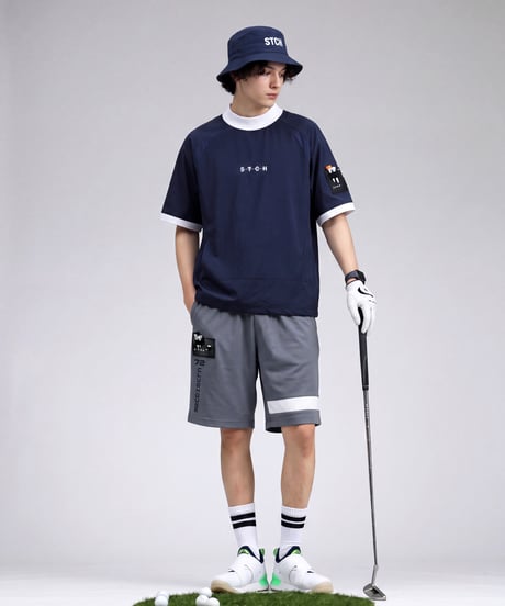 【ANTIQUA GOLF×STCH】Line design half pants-gray mix