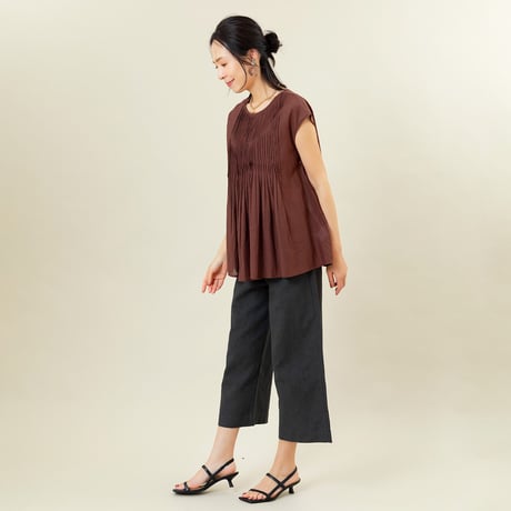 【洗える】フレンチスリーブピンタックブラウス[61213622]natural mist
