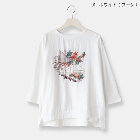 フラワープリント刺繍デザインTシャツ[22011646]natural mist