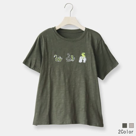 アニマルステッチ刺繍Tシャツ[22031523]vivid