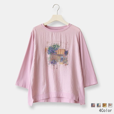 フラワープリント刺繍デザインTシャツ[22011646]natural mist