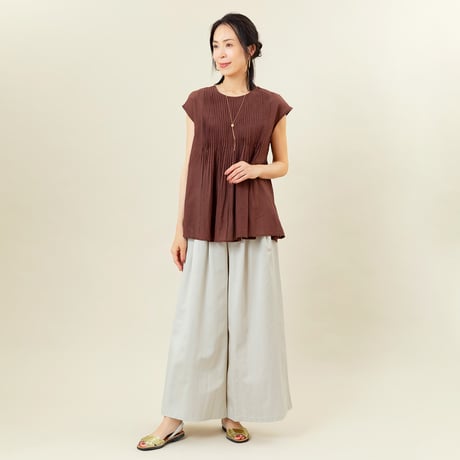【洗える】フレンチスリーブピンタックブラウス[61213622]natural mist