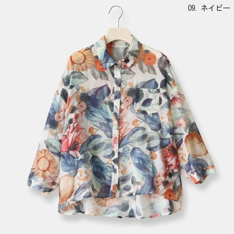 ボタニカルパターン総柄シアーシャツ[22033374]vivid