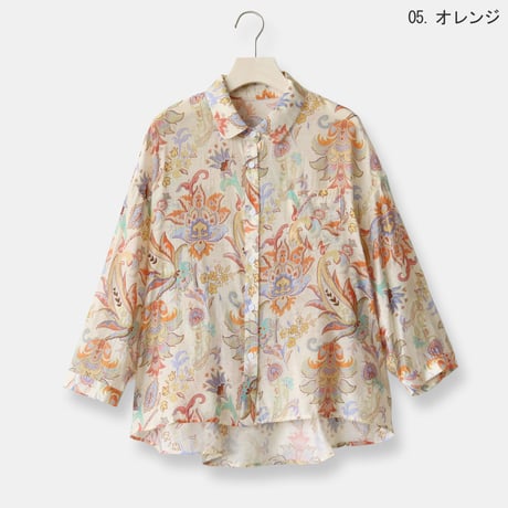 ボタニカルパターン総柄シアーシャツ[22033374]vivid