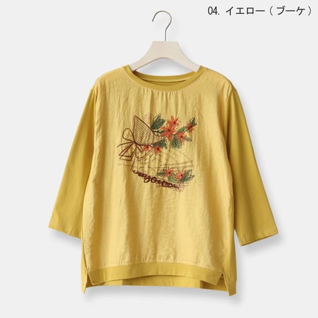 フラワープリント刺繍デザインTシャツ[22011646]natural mist