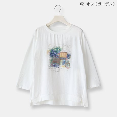 フラワープリント刺繍デザインTシャツ[22011646]natural mist