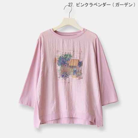 フラワープリント刺繍デザインTシャツ[22011646]natural mist