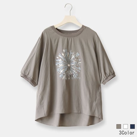 メタリックラインアートプルオーバー[41413879]natural mist