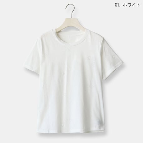 透かしレースフラワーデザインTシャツ[22031461]vivid