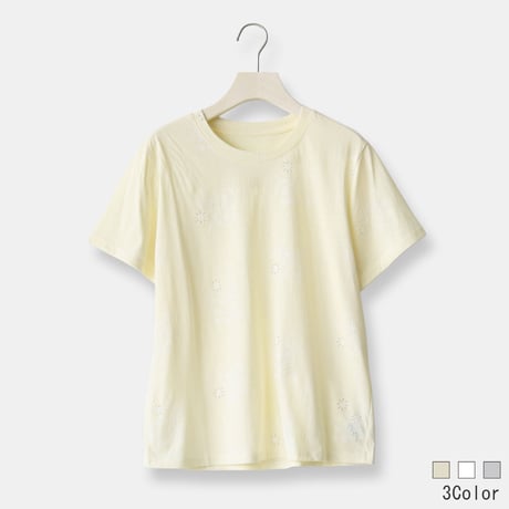 透かしレースフラワーデザインTシャツ[22031461]vivid