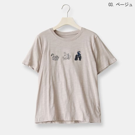 アニマルステッチ刺繍Tシャツ[22031523]vivid