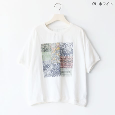 【クールタッチ】パッチワークプリントデザインプルオーバー[22011615]naturalmist