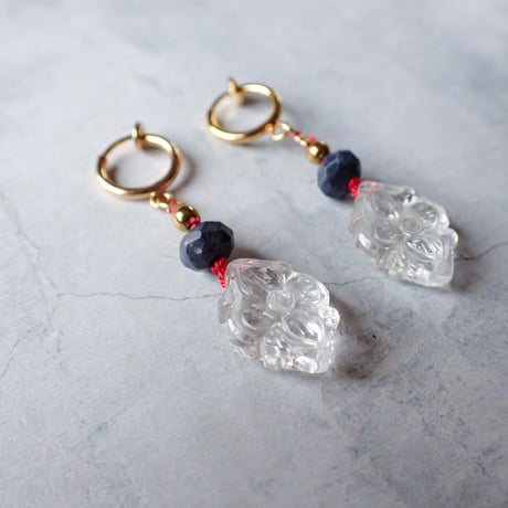 Moroccan Flower Carving × sapphire earring − E232