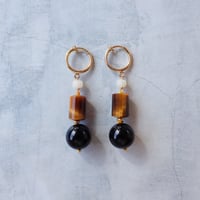 Tiger's Eye × Onyx earring ✴︎Brown✴︎ − E243