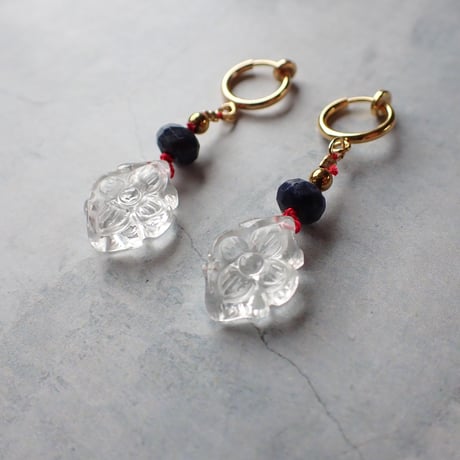 Moroccan Flower Carving × sapphire earring − E232