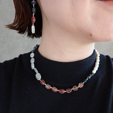 London blue topaz × mix stones necklace- N119