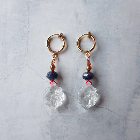 Moroccan Flower Carving × sapphire earring − E232
