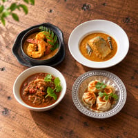 山椒魚の食卓セット｜鯖・海老・チキンカレーとmomo 4品〖冷凍品〗