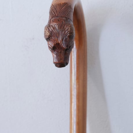 木製ステッキ　動物彫刻