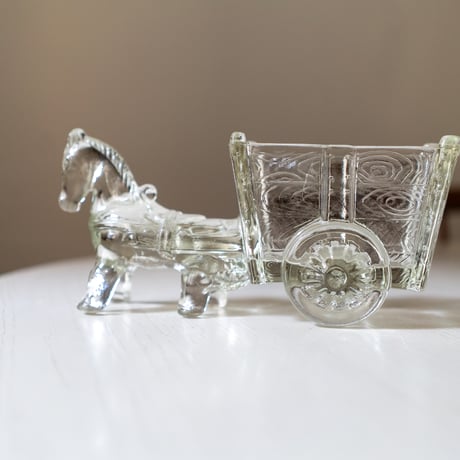 Pressed Glass Horse and Cart Figurine, Scandinavia 1950s