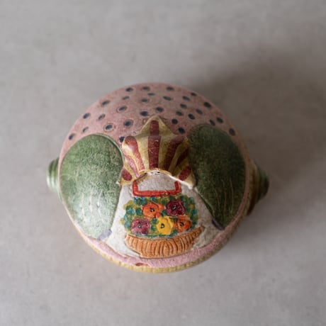 イタリア 1960s 花籠を抱く女性　陶器の小物入れ