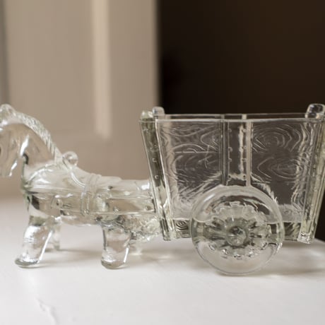 Pressed Glass Horse and Cart Figurine, Scandinavia 1950s