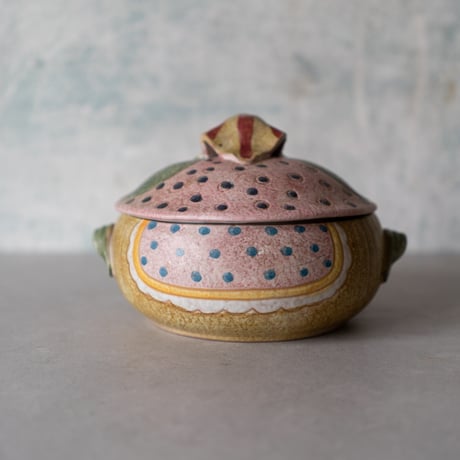 イタリア 1960s 花籠を抱く女性　陶器の小物入れ