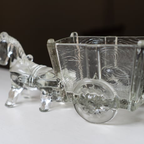 Pressed Glass Horse and Cart Figurine, Scandinavia 1950s