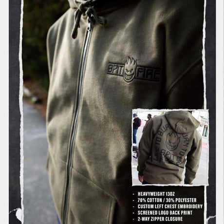 SPITFIRE WHEELS パーカー スピットファイア　LTB ARCH EMB ZIPUP HOODED （OLIVE）