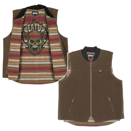 CREATURE SKATEBOARDS ベスト クリーチャー　BONEHEAD FLAME VEST WORK TOP （Brown）
