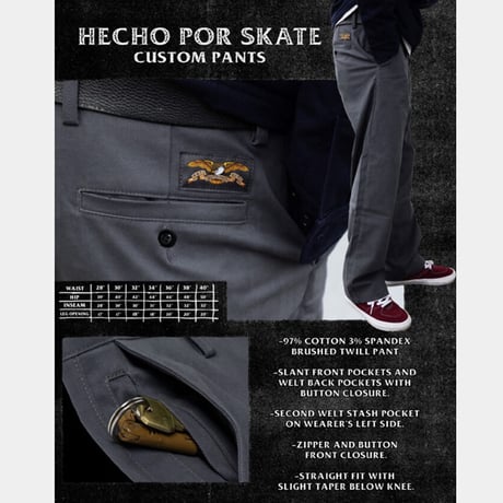 ANTIHERO SKATEBOARDS パンツ アンタイヒーロー　HECHO POR SKATE PANT （CHARCOAL）