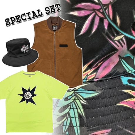 “9/31まで！ 1SET限り” VOLCOM SPECIAL SET　ボルコム ベスト＆Tシャツ＆ハット 【3点セットで￥9900】