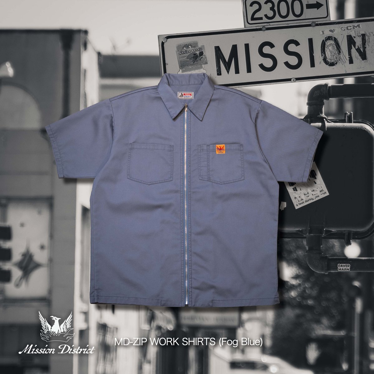 Fog Blue】MD-ZIP WORK SHIRTS | NATIVE JAPANESE