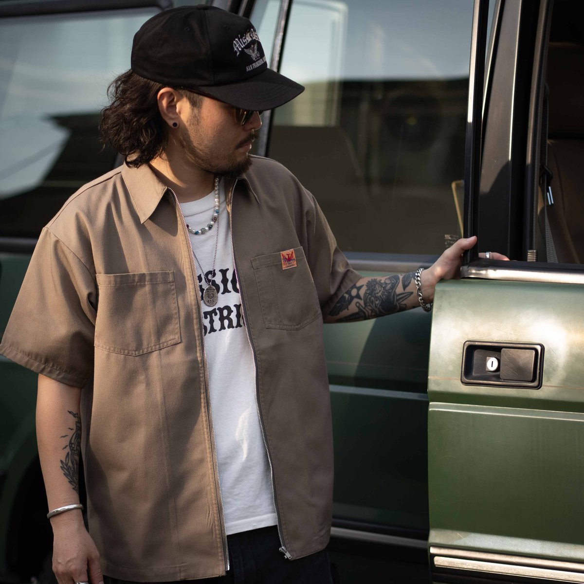 Light Brown】MD-ZIP WORK SHIRTS | NATIVE JAPANE