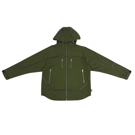 TAPING LEATHER COTTON PARKA [OLIVE]