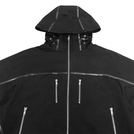 TAPING LEATHER COTTON PARKA [BLACK]