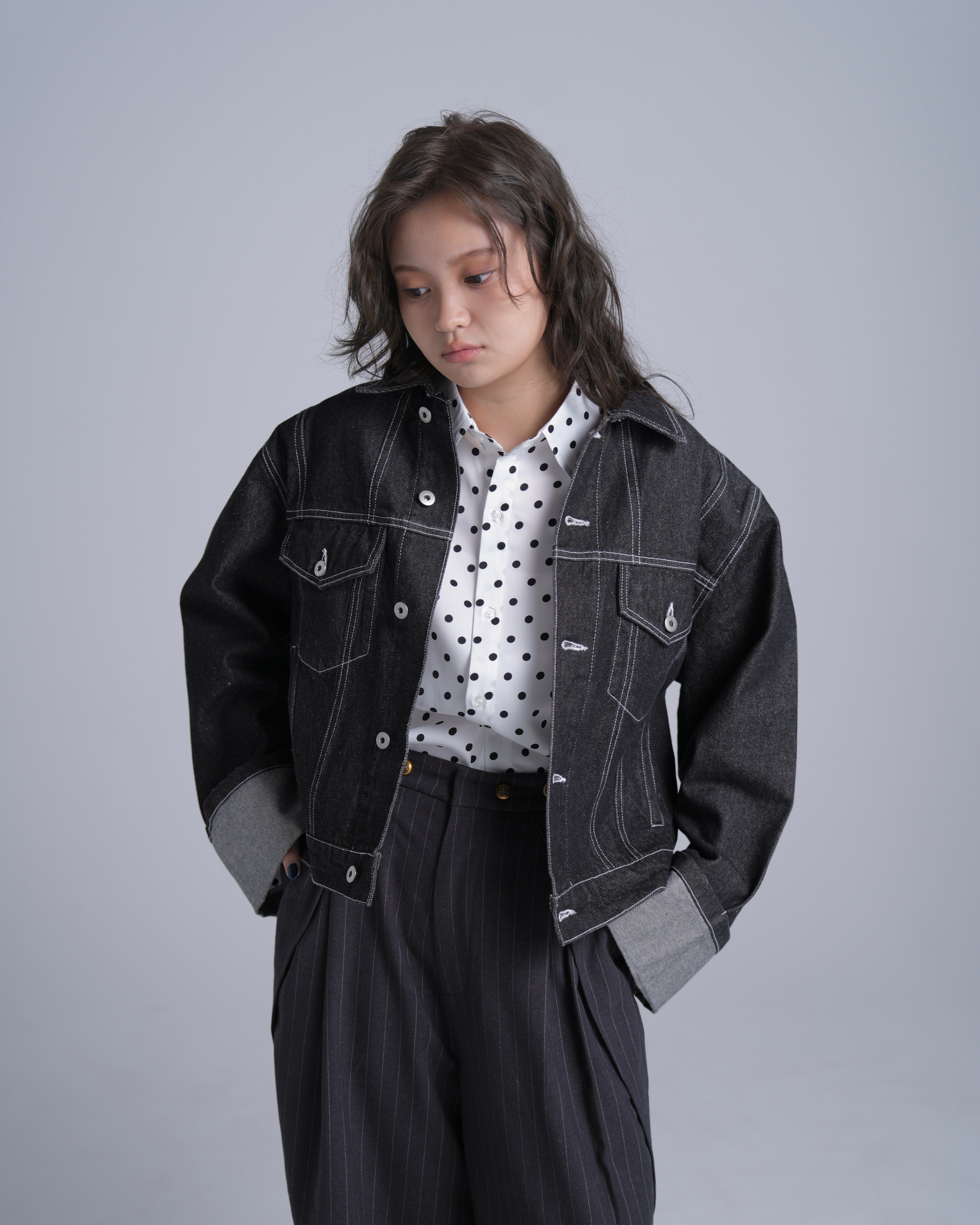 Cropped Roll-Up Denim Jacket【BLACK】 | Mr.Creape