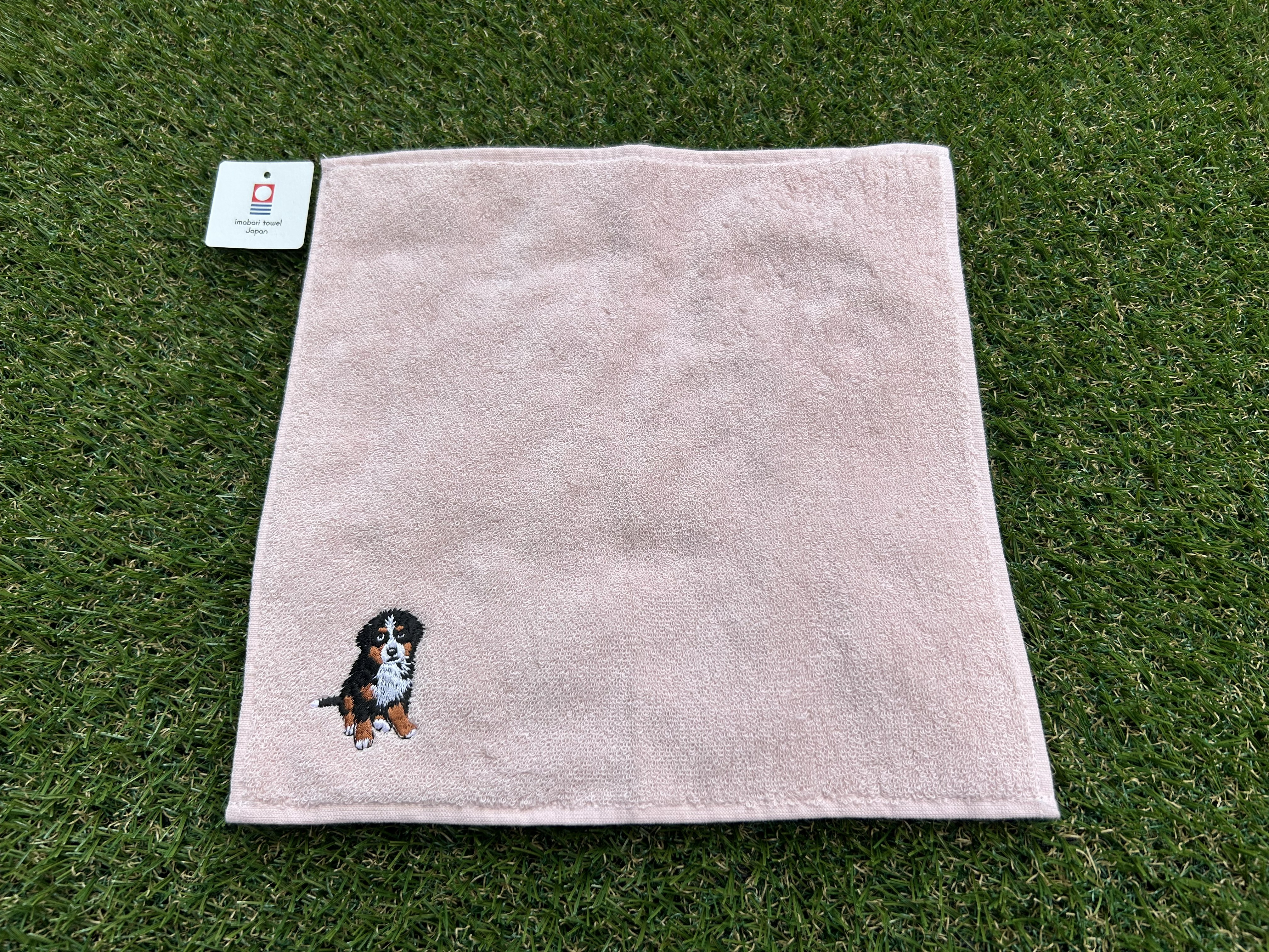 【未使用】バーバリー タオルケット 刺繍ロゴ 1990年代ヴィンテージ 今治ハンドタオル ／バーニーズマウンテンドッグ刺繍入り【正式認定証