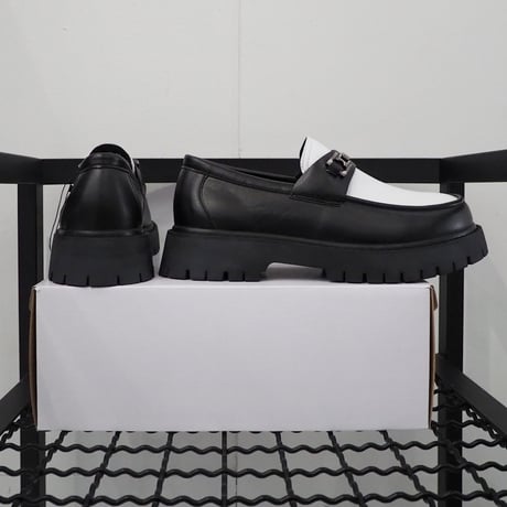 新品 定価9580円 ウエストボーイ モノトーン メタルビット チャンキーヒール ローファー 黒 ブラック 白 ホワイト 41 メンズ 26cm
