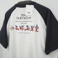 新品 モノマート x 公式 ディズニー 映画 ファンタジア ラグランスリーブ 短丈 Tシャツ 紺 ネイビー 白 ホワイト XL