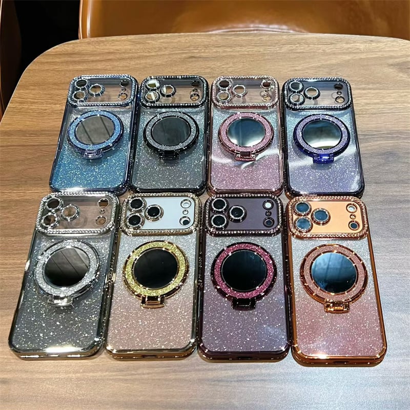 N507】ミラー付き iphone クリア ケース キラキラ iPhone18pro/17p