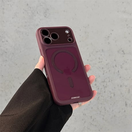 【N854】iphone18pro ダークチェリー に 合う ケース magsafe 対応 ケース 透明