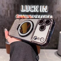 【N507】ミラー付き iphone クリア ケース キラキラ iPhone18pro/17pro/16pro ケース スタンド【カメラ保護フィルム一体型】